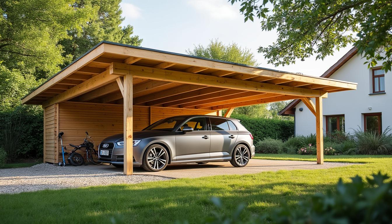 Illustration: Définition et présentation d’un carport en bois à 1 pente