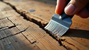 Utiliser du mastic sur une fissure dans du bois ancien
