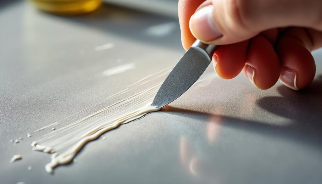 Réparer une fissure sur un carreau de cuisine avec du mastic