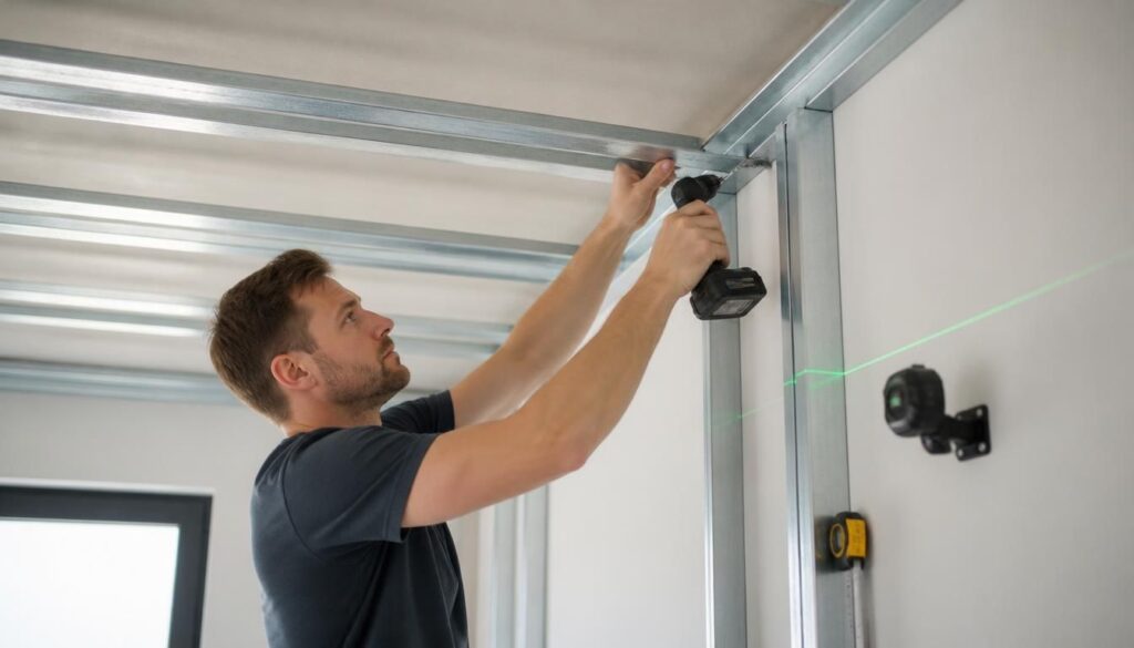 Poser les rails d’un faux plafond autoportant