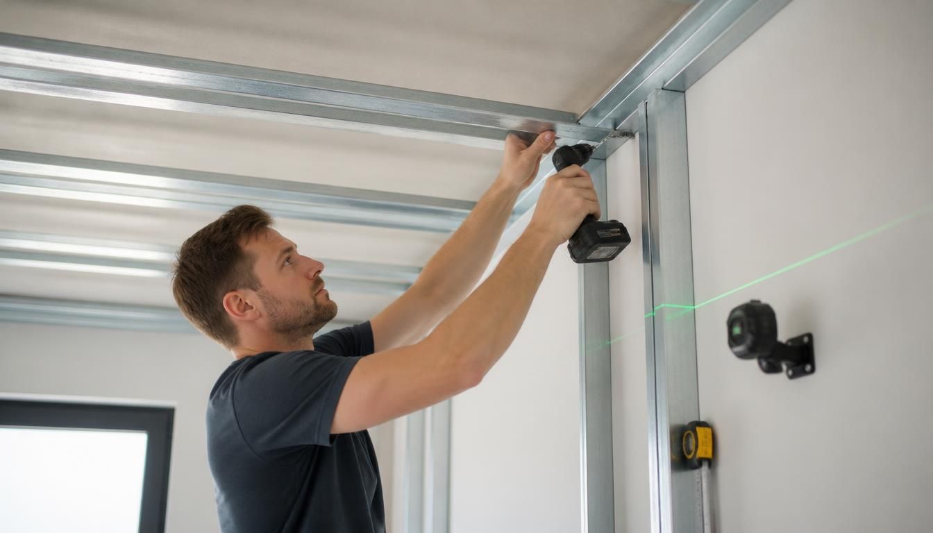 Poser les rails d’un faux plafond autoportant